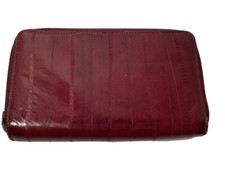 Vintage Red Eel Skin Zip Around Wallet Interior Rough Condition 4 x 7