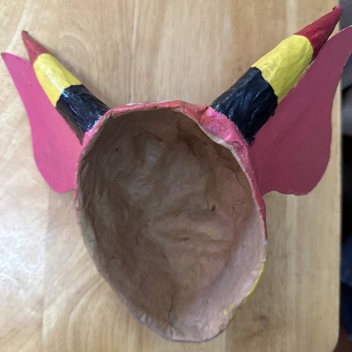 Vintage Mexican Paper Mache Mask colorful horned beast mask wall hanging 10”W - Picture 6 of 6
