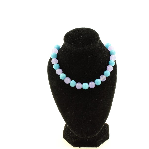 Halskette Perlen Chalcedon Blau + Chalcedon Lavendel 8 Mm Kette Aus Edelstahl-image