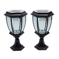2x LED Pillar Light Solar Powered Lantern Garden Post Lamp Yard Patio Waterproof