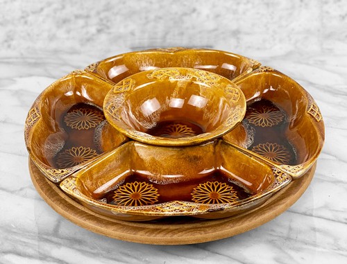 Mid-Century California Pottery Porcelain 6-Pc Lazy Susan Serving Platter - Picture 2 of 9