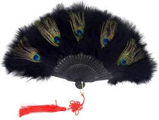 Honbay 1PCS Peacock Eye Feather Fan Decorative Flapper Hand Fan with Tassels for