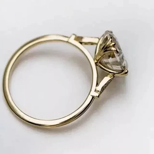 5Ct Asscher Cut Real Moissanite Engagement Wedding Ring 14K Yellow Gold Plated - Picture 2 of 4