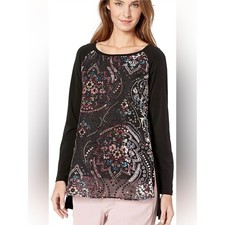 KAREN KANE TUNIC TOP Black Floral Burnout Velvet Size Large