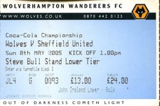 Wolverhampton Wanderers v Sheffield United 08/05/05 Championship Ticket