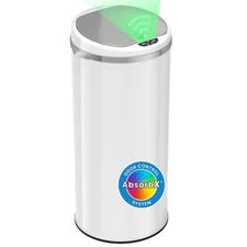 iTouchless 50L 13 Gal Sensor Kitchen Trash Can Odor Filter Slim Round White