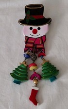 Vintage Handmade Wood Frosty The Snowman Brooch/Christmas Ornament Whimsical