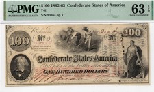 1862-63 Richmond $100 Confederate States of America Note T-41 ~ PMG 63 EPQ