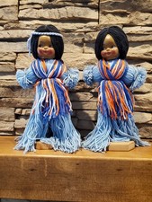 Vintage Handmade Native American Yarn Doll Pair 13" Tall