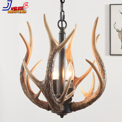 Rustic Antler Chandelier 2 Light Adjustable Farmhouse Deer Pendant Fixture NEW