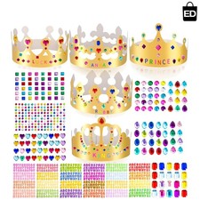 Adjustable Gold Paper Crowns with 13 Stickers for Birthday Party Decor
