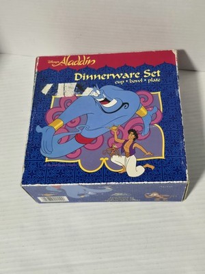 Vintage 1990's Aladdin Movie 3 Piece Dish Set Bowl Cup Zak Designs Open Box