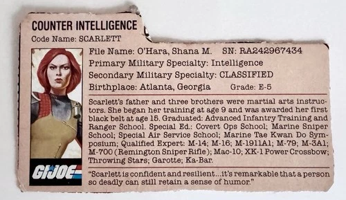 Hasbro GI Joe Scarlett Action Figure Straight Arm File Card 1982 Vintage ARAH