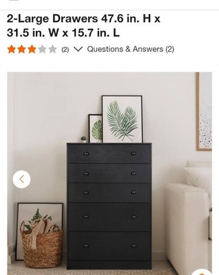 Sonoma 5-Drawer Tall Dresser in Washed Black - Stylish Bedroom Storage Solution