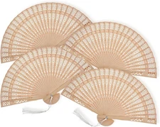 Grevosea Bamboo Folding Fan Set, 4 Pcs Handheld Fans with Sandalwood and Silk, V