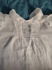Hand Made Vtg 1940s White Linen Baby dress Pintucks Embroidery Pos. Christening