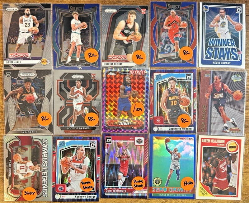 NBA Basketball 15 Card Hit Lot - Parallels, Inserts Rookies & More