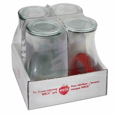WECK 4T7-63 Saftflasche 1/4L inkl. Ringe und Klammern, klar/rot/silber (4er Pack