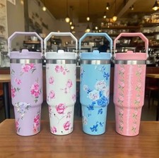 30oz Stainless Steel Floral Tumbler Insulated Travel Mug Cup With Straw