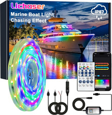 Boat LED Strip Light RGB IC, Marine LED Light Strip for Pontoon with Remote, Seg