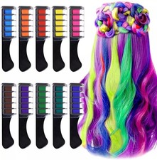 10 Color Temporary Bright Hair Chalk Comb Set - 8 9 10 11 12 year old girl Birt
