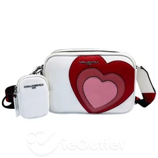 Karl Lagerfeld Paris Premium Leather Simone Red Heart Crossbody Camera Purse Bag