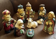 Vtg 9 Pc Nativity Set Fabri-Centers of America 1995 #35055 Whimsical 300-5386