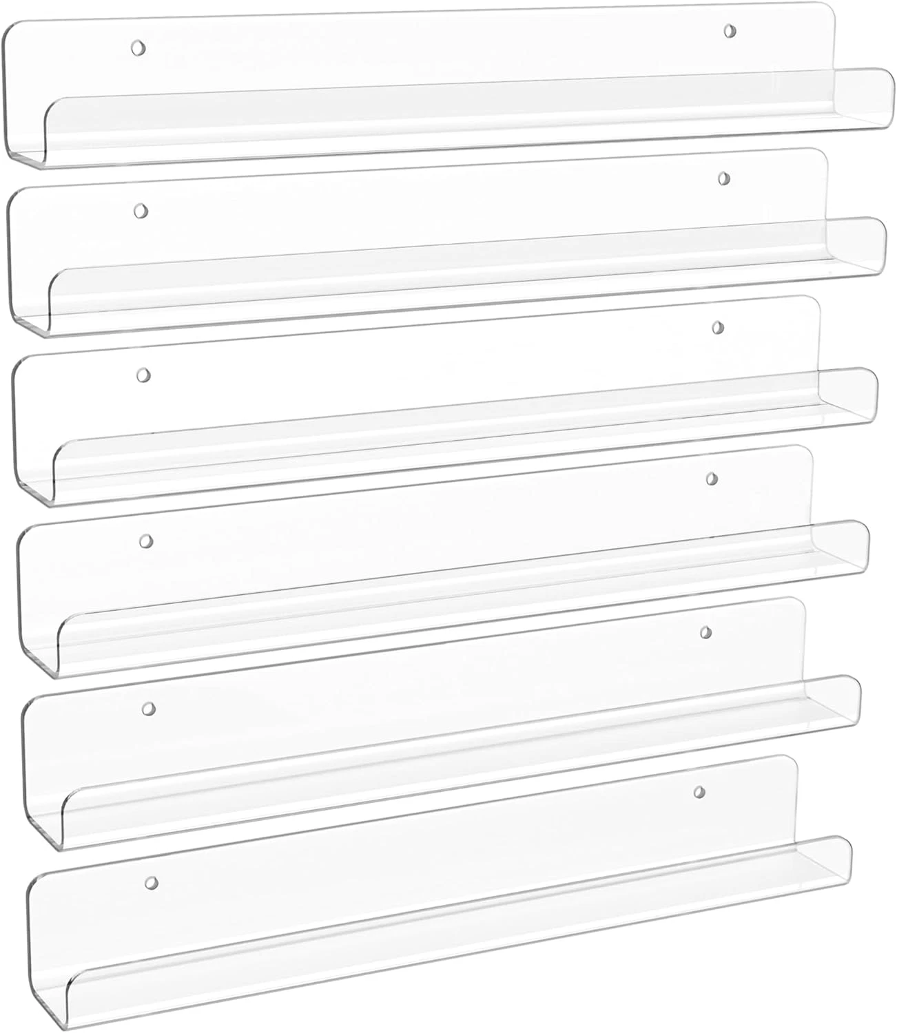 6 Pack Clear Acrylic Shelves, 1.7" X12" Clear Wall Shelves for Nail Polish, Viny