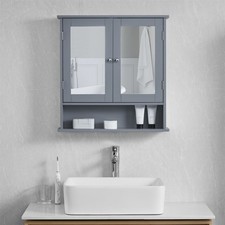 Bathroom Wall Cabinet Storage 2 Door Mirrored Cupboard MDF Shelves Vanity Unit