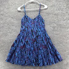 Express Dress Womens Small Blue Purple Floral Print Rayon Smocked Sundress