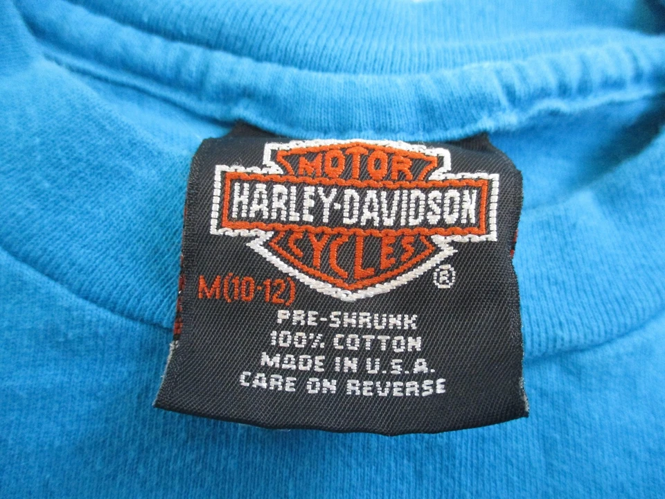 Vintage Harley Davidson Shirt Youth Medium Blue Chip Off The Old Block USA 80s - Image 3 of 4