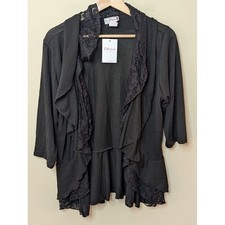 NWT FunFash Black Lace Trim Ruffle Open Front Cardigan Size XL Made in USA
