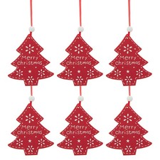 Christmas Tree Decorations Set 6 Wooden Tree Hanging Ornaments
