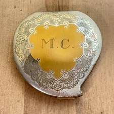 Vintage Elgin American Powder Mirrored Compact, Two Toned, Engraved "M.C." 3.5"h