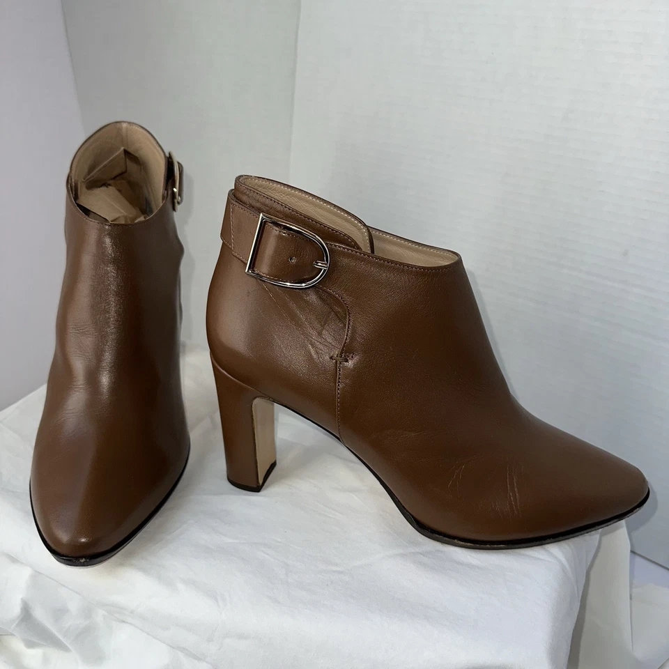 MaxMara Women's Tobacco Ornati Leather Block Heel Ankle Booties Size 9.5 - Image 2 of 4