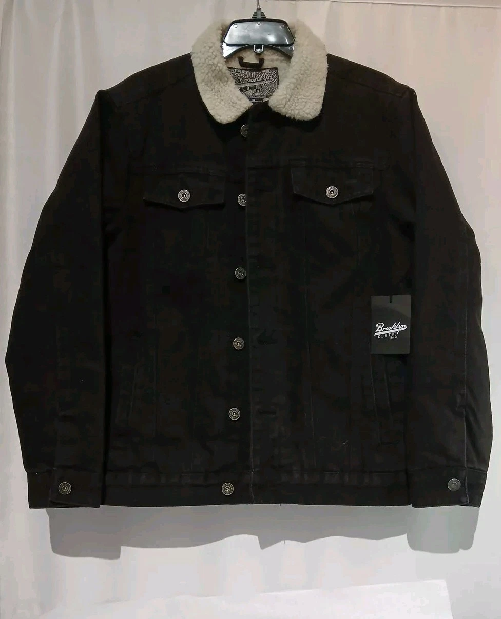 Brooklyn Cloth Men’s Sherpa Denim Trucker Jacket Black Size Small #101