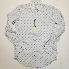 $250 NEW Hagen Button Sport Shirt CARMEL FIT Men SMALL S Grouped Check Blue Tan