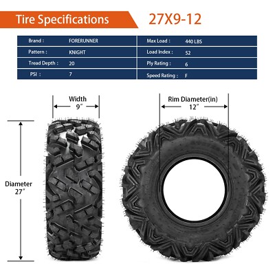 Set Of 2 ATV/UTV Front Tires - 27x9-12 Size, 6-Ply Rating, All-Terrain Tread (Road Guider Brand) - View #7