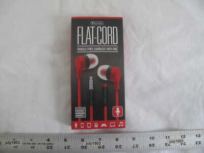 NEW Sentry Flat-Cord Tangle Free Earbuds w/Mic - RED - iPhone Android Tablets