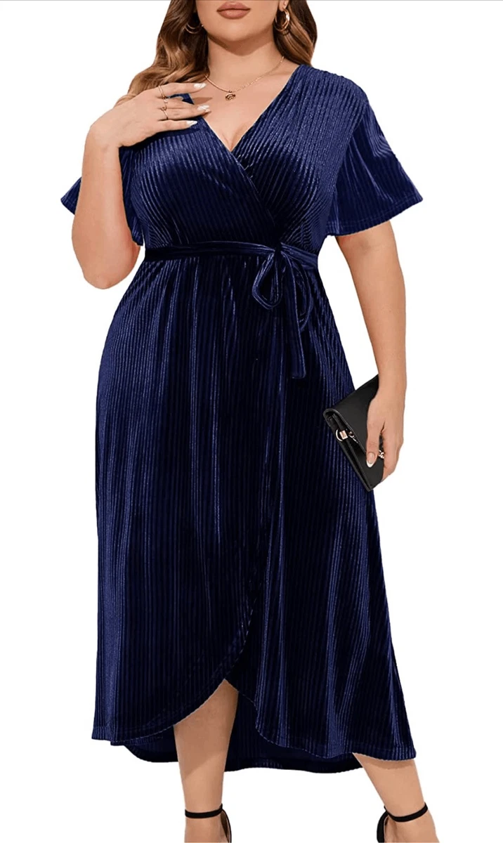Plus size velvet wrap best sale dress
