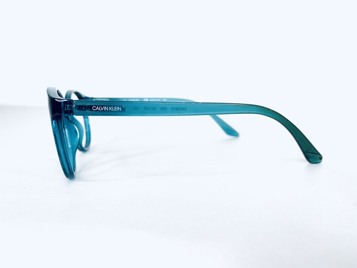Calvin Klein CK19570 430 Round Teal Blue Clear Eyeglasses Frames Italy 50-20-145 Calvin Klein Blue Eyeglass Frames for sale | eBay main image 2
