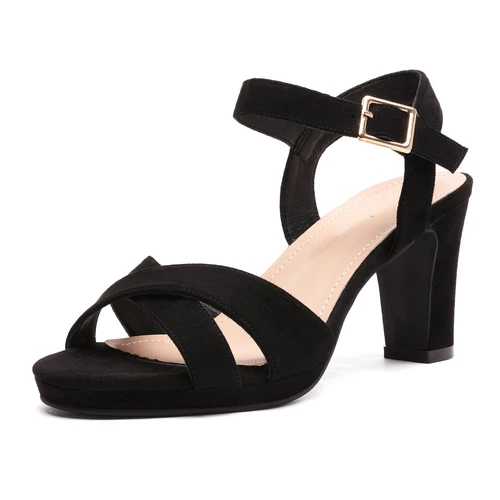 DREAM PAIRS Women's Ankle Strap Open Toe Chunky Heel Sandals Dress Shoes - Picture 3 of 8