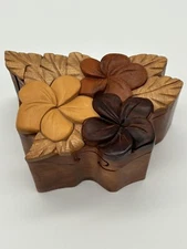 Carved Wood Floral Puzzle Trinket Box