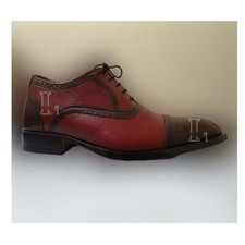 Handmade Men's Cap Toe Brogue Burgundy Brown Leather Lace Up Shoes, Sale !!!