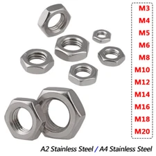 M3 to M20 Chamfered Hexagon Thin Nuts Half Lock jam Nuts A2 A4 Stainless DIN 439