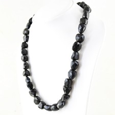541.00 Cts Natural Untreated Single Strand Black Spinel Faceted Beads Necklace