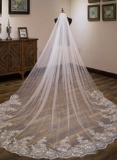 White or ivory 10 Ft 1T Lace Sequin Cathedral Veil With comb.