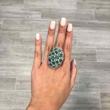 4.11CT Mixed Cut Green Emeralds  2.22CT CZ Fashionable Open Work Design Ring