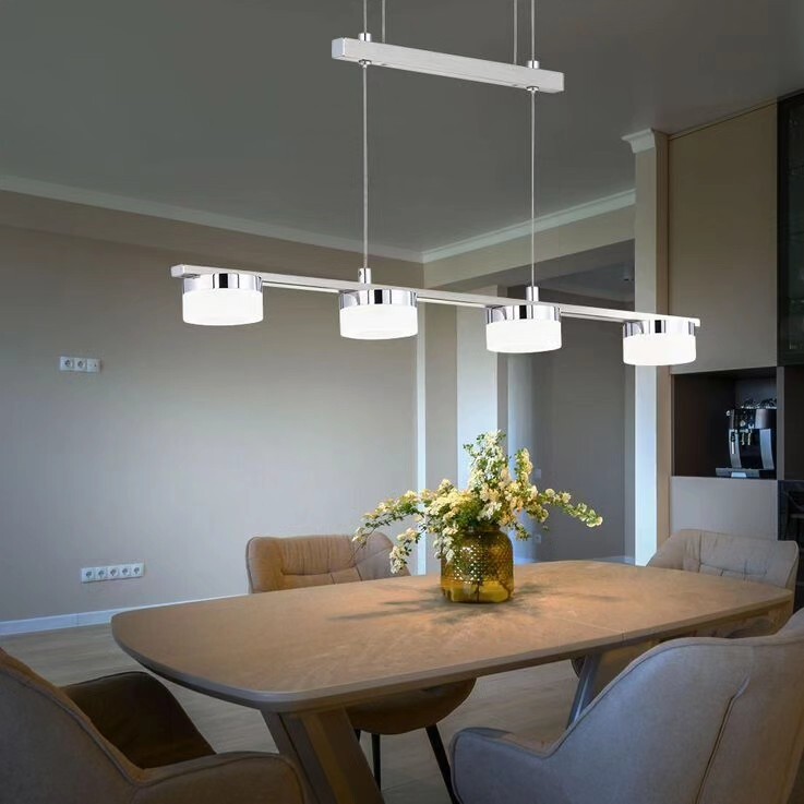Suspension LED en aluminium brossé et verre pour salon contemporain