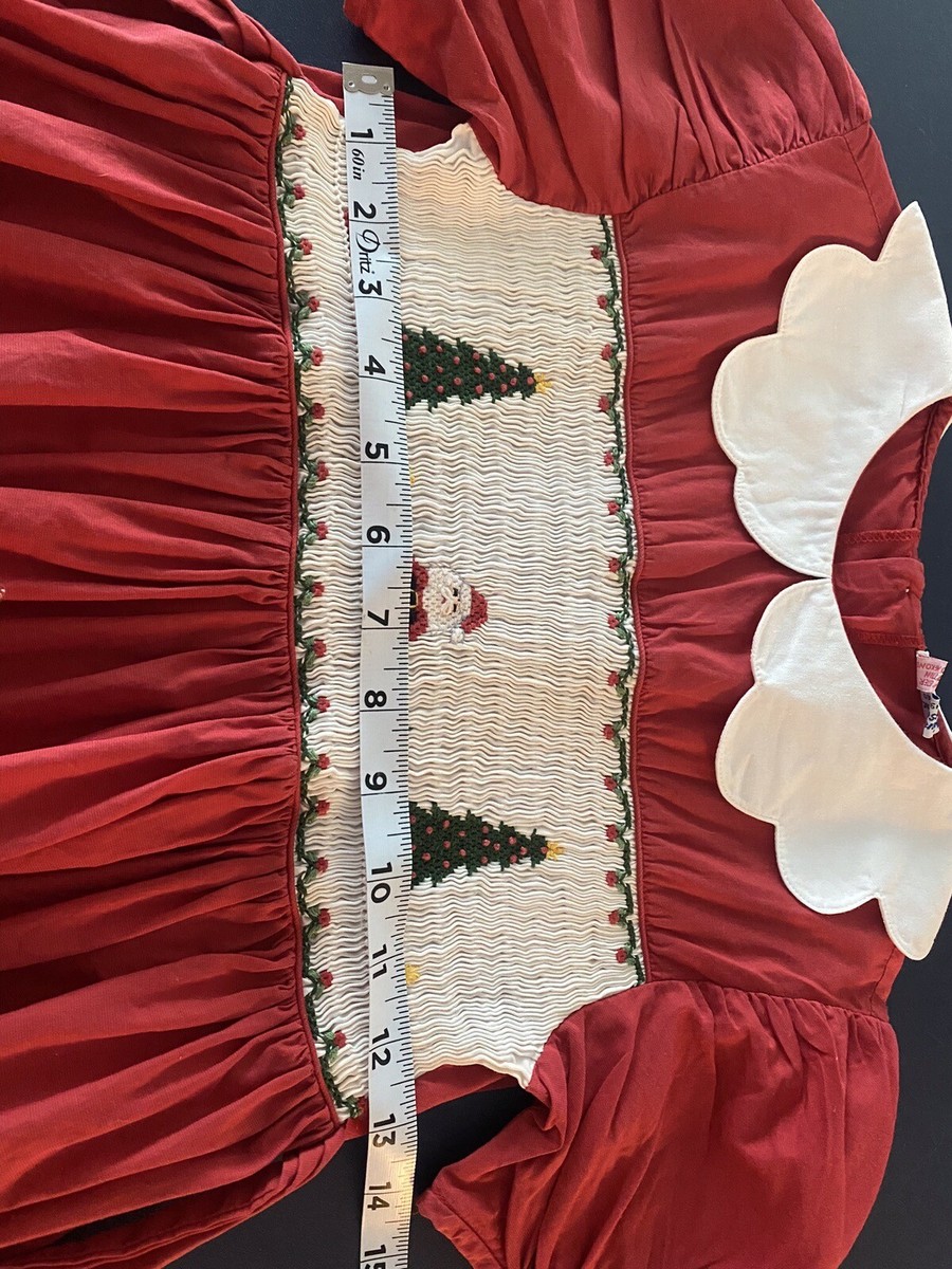 Girls Orient Expressed Smocked Holiday Christmas Dress XL Santa Red EUC